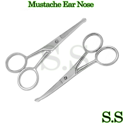 Probe Safety Mustache Ear Nose Pet Grooming Dog Blunt End Str & Curved Scissors 
