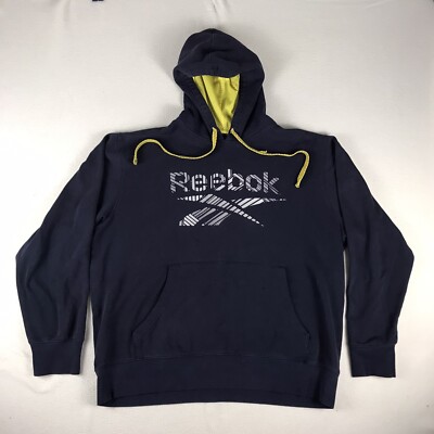 Reebok Hoodie Men Size Large Black Pullover Sweatshirt Long Sleeve Front Pocket