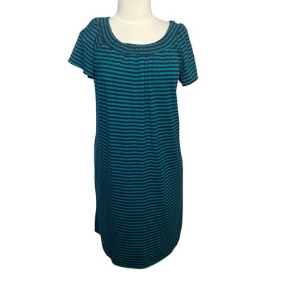 Faded Glory Womens Dress On Off Shoulder Striped Green Blue Size Large New