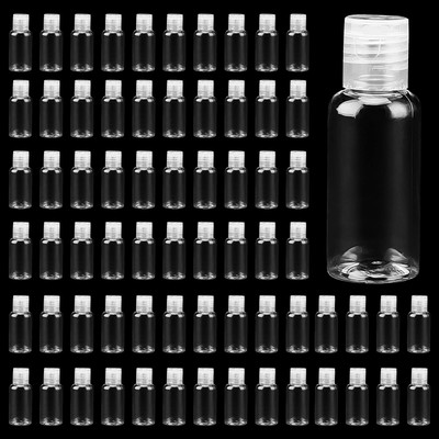 80 Pack 1oz Clear Plastic Flip Cap Bottles, Empty Squeeze Bottle with Flip Ca...