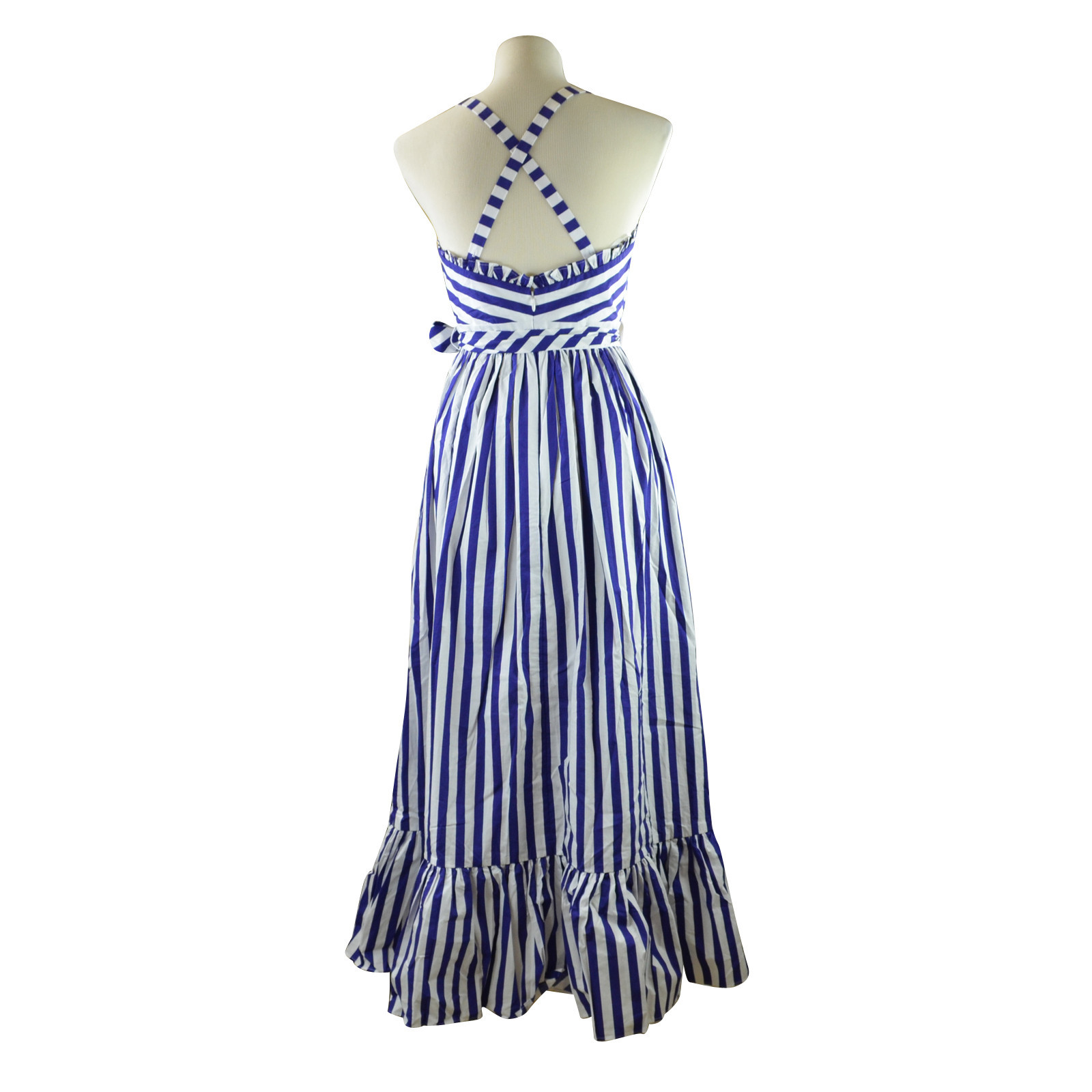 stripe ruffle cotton maxi dress