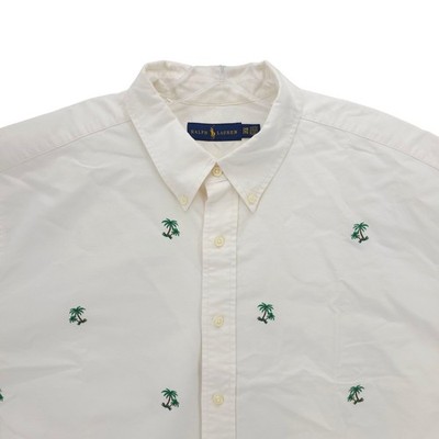 RALPH LAUREN White Palm Embroidered Short Sleeve Shirt 100% Cotton Size 2XB