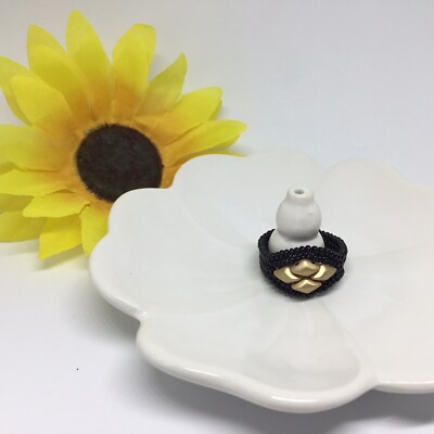 Beaded Diamond Duo Ring Hand Made Jewelry Accessory Custom Size Black Gold