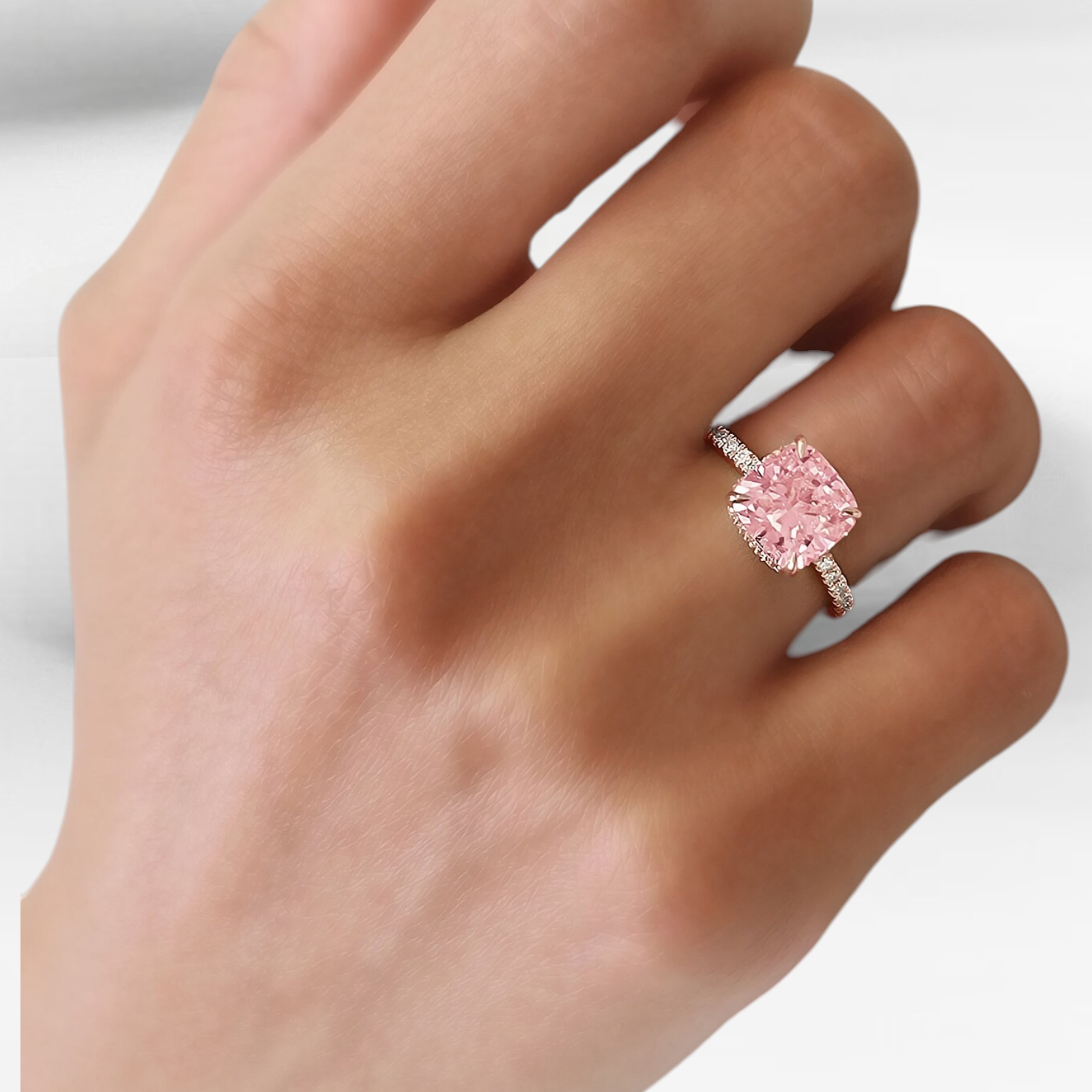 Beautiful Diamond Ring 18k Rose Gold Cushion Lab Grown Fancy Vivid Pink 3.45 Ct