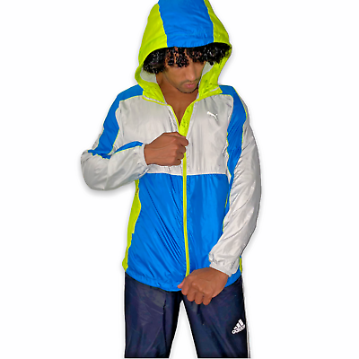 Rare Puma Faas Nylon Glanz Windbreaker Jacket Ceramic Blue Yellow