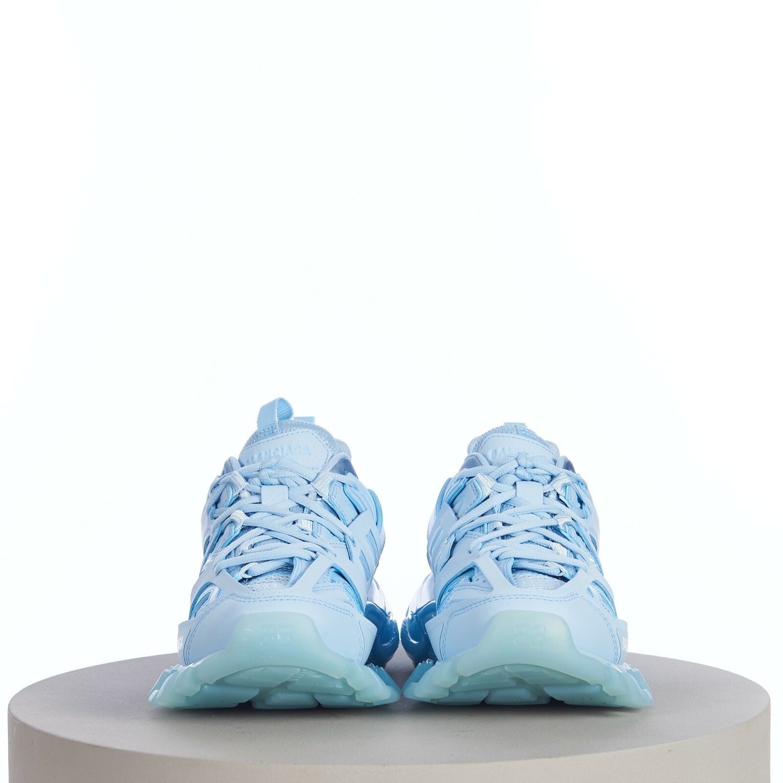 Pre-owned Balenciaga 1050$ Women's Track Clear Sole Sneaker - Light Blue Mesh And Nylon
