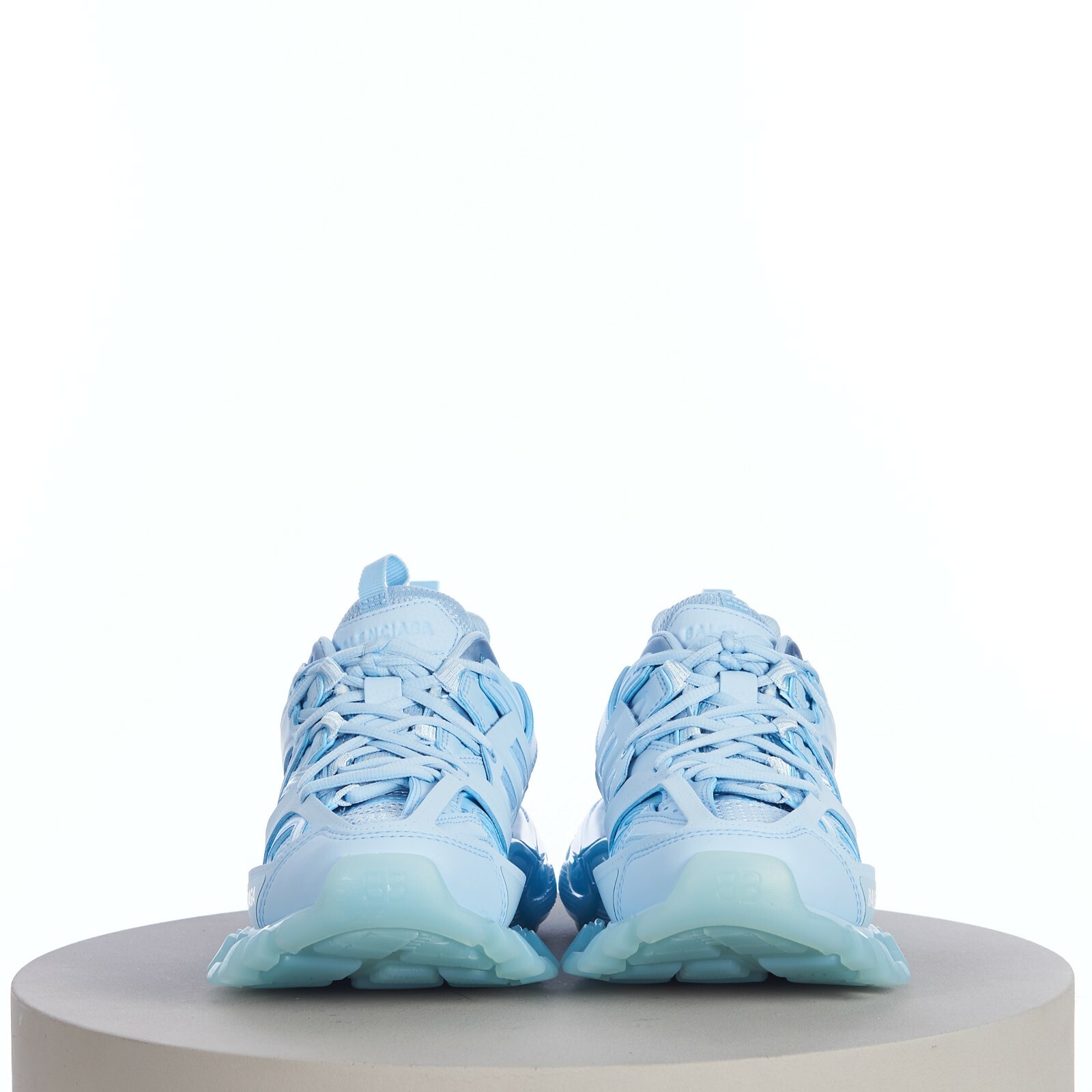 Pre-owned Balenciaga 1050$ Women's Track Clear Sole Sneaker - Light Blue Mesh And Nylon