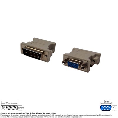 Adapter Video DVI 12 +5 17 Pin Analog Male VGA D-Sub HD 15 Pin HD15 Female Gray