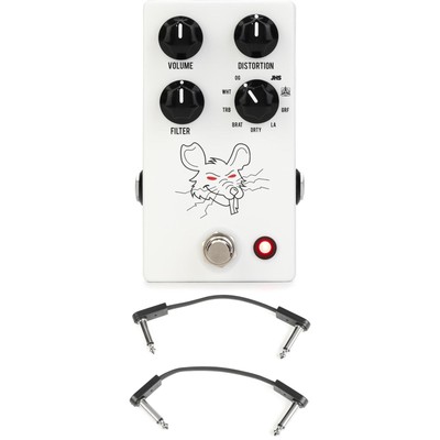 JHS PackRat 9-way Rodent-style Distortion Pedal with EBS Patch Cables - White