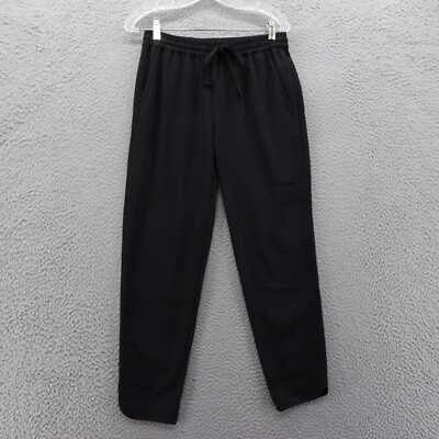 Madewell Drawstring Crepe Trouser Pants XS Black Womens Curved Hem Casual Career