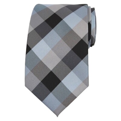 CROFT BARROW Mens Check Tie Gray Blue Black 3.0 Woven Designer Dress Necktie