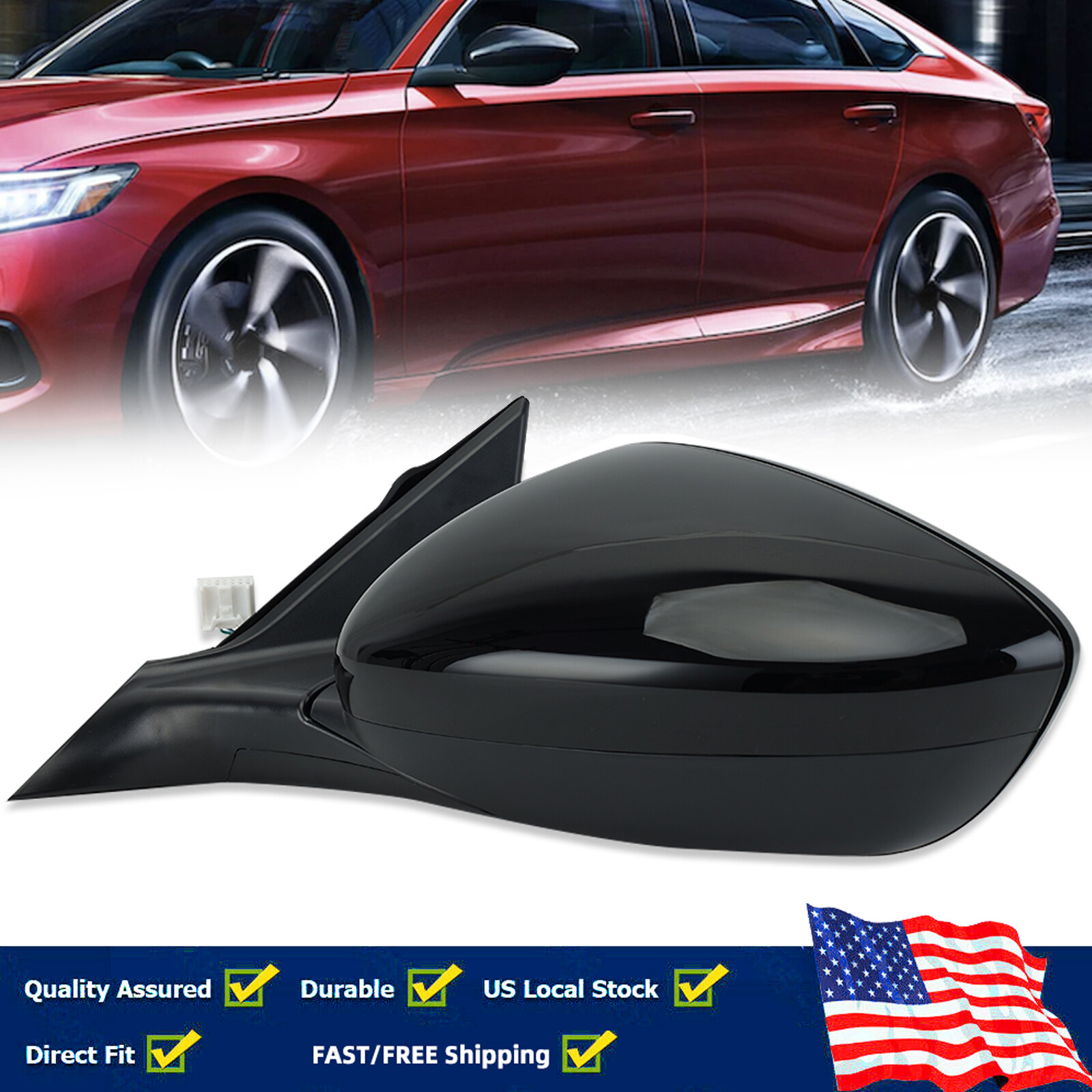 Черное глянцевое Левое боковое зеркало для Honda Accord 2023 2024 25 С подогревом слепой зоны BSM