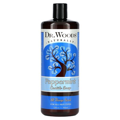 Dr Woods Peppermint Castile Soap 32 fl oz 946 ml All-Natural, Cruelty-Free,