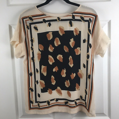 Marc Cain Graphic Print Silk Short Sleeve Top T Shirt Blouse SZ N3 Measurements