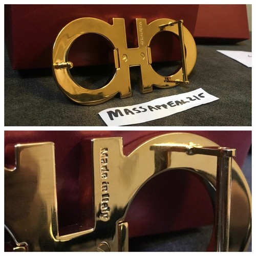 NWT Authentic *Salvatore Ferragamo* Reversible White/Black Belt Gold Buckle 105