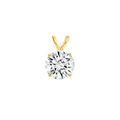 Pre-owned Shine Brite With A Diamond 2 Ct Created Diamond Round Cut Real 14k Yellow Gold Necklace Pendant 18" Chain In White/colorless