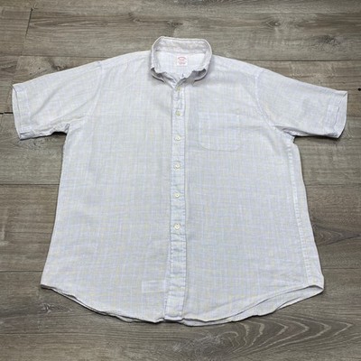 Brooks Brothers Shirt Mens Large Purple Yellow Linen Plaid Casual Summer Top