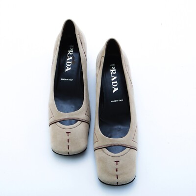 Prada Suede Flats, Light Beige