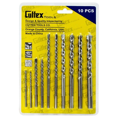 1/8'' - 1/2''  Concrete / Masonry Drill Bit Set, Cuttex Tools 10 PCS, HEAVY DUTY