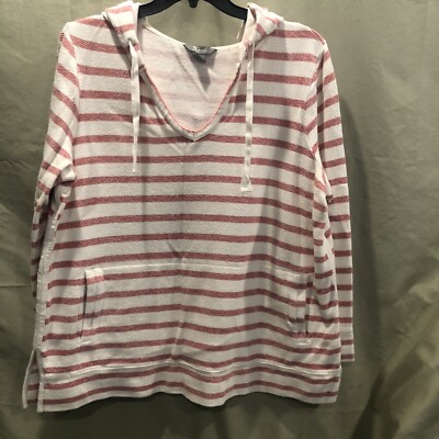 Naturals 100% Cotton Women s Hoodie Ivory and Melon Stripes 2XL Pre-Shrunk
