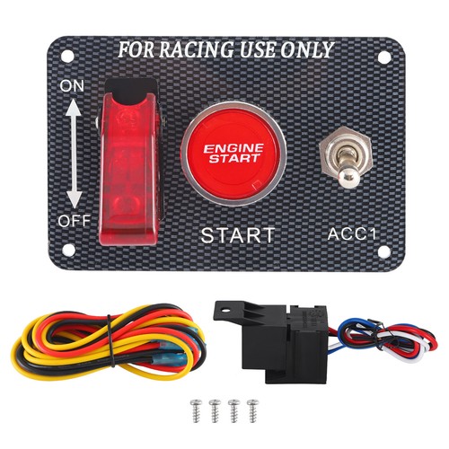 Carbon Ignition Button Switch Panel Engine Start Push LED 12V Toggle Racing Car