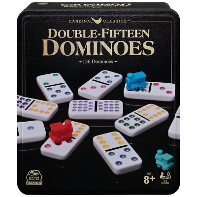 Cardinal Classics Double Fifteen Dominoes Set in Storage Tin | Dominoes for K...