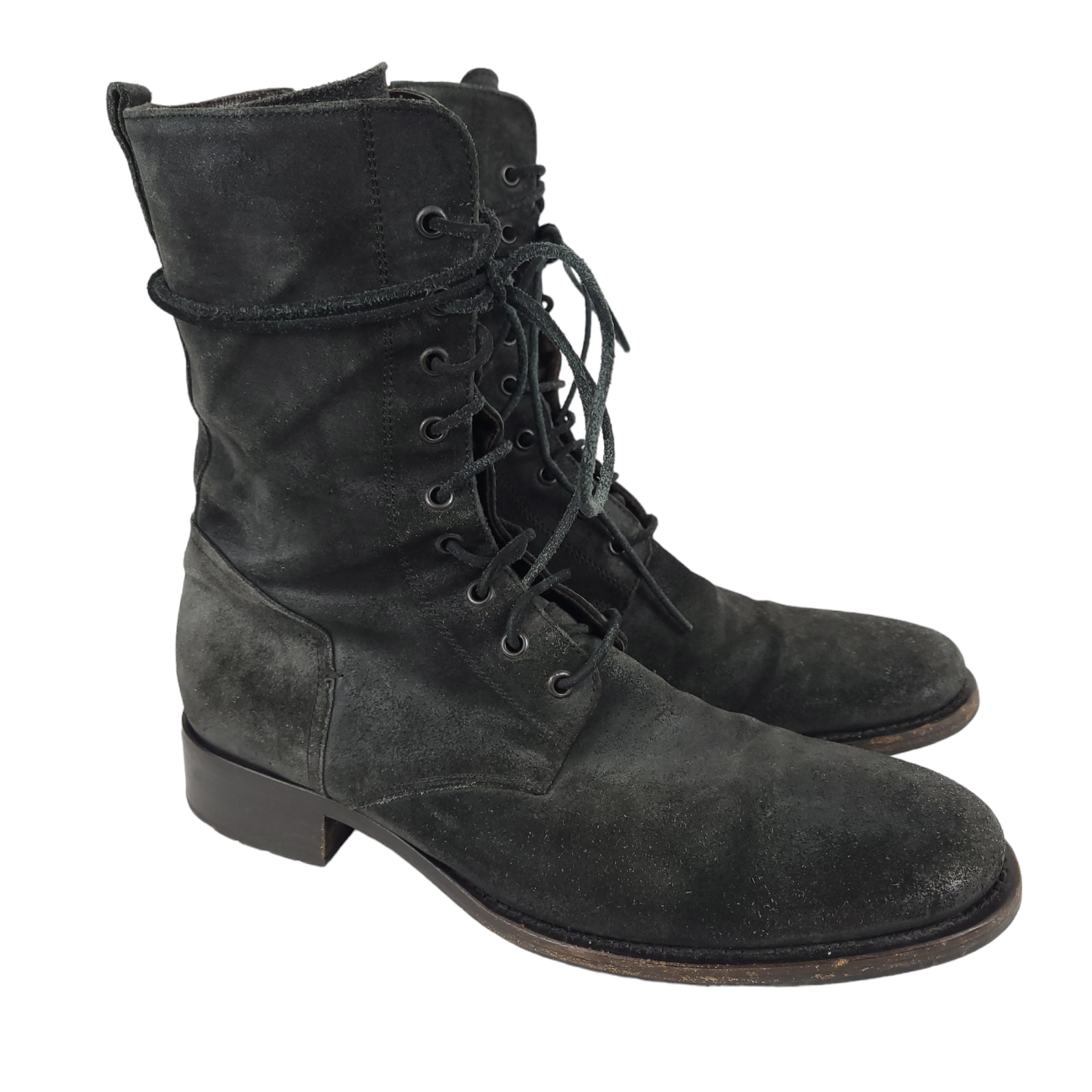 41 Us 8 Gray Suede Mid-calf Lace Up Side Zip Italy