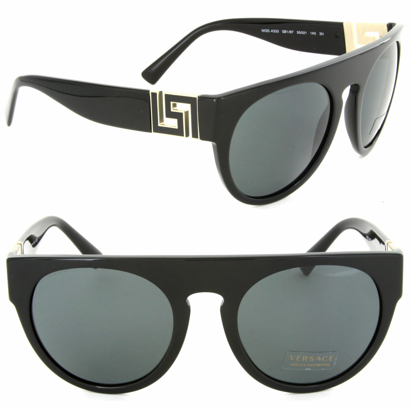 Pre-owned Versace Authentic  Ve4333 Gb1/87 Round Sunglasses Black / Grey Lens In Gray