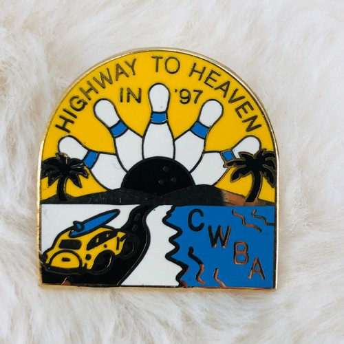 Vtg 1997 California Womens Bowling CWBA Enamel Lapel Pin - Highway to Heaven
