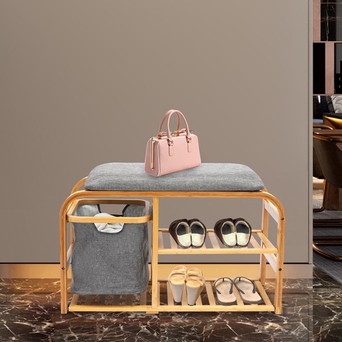 2-Tier Entryway Shoe Bench Shoe Stool Shoe Rack Heavy Duty with Sock Storage Bag