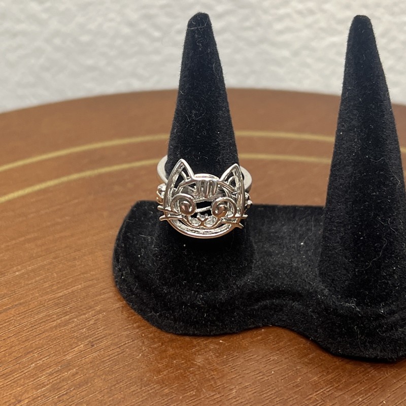 Cat Ring Silver Tone With Locket Opens & Closes New