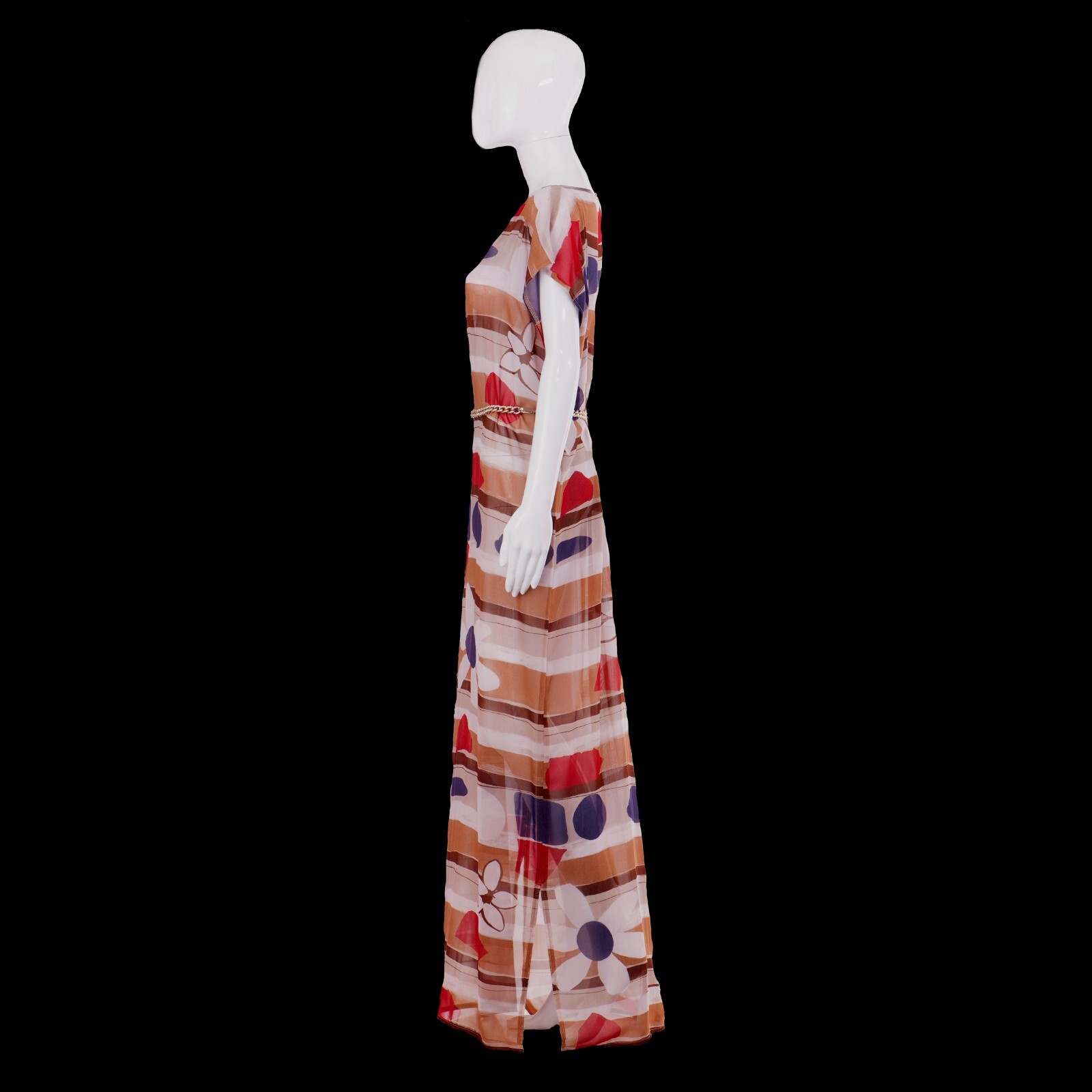 Pre-owned Curvy Couture Women Clothing Summer Fashion  Long Dress Kaftan Chiffon '70s Style In Multicolor
