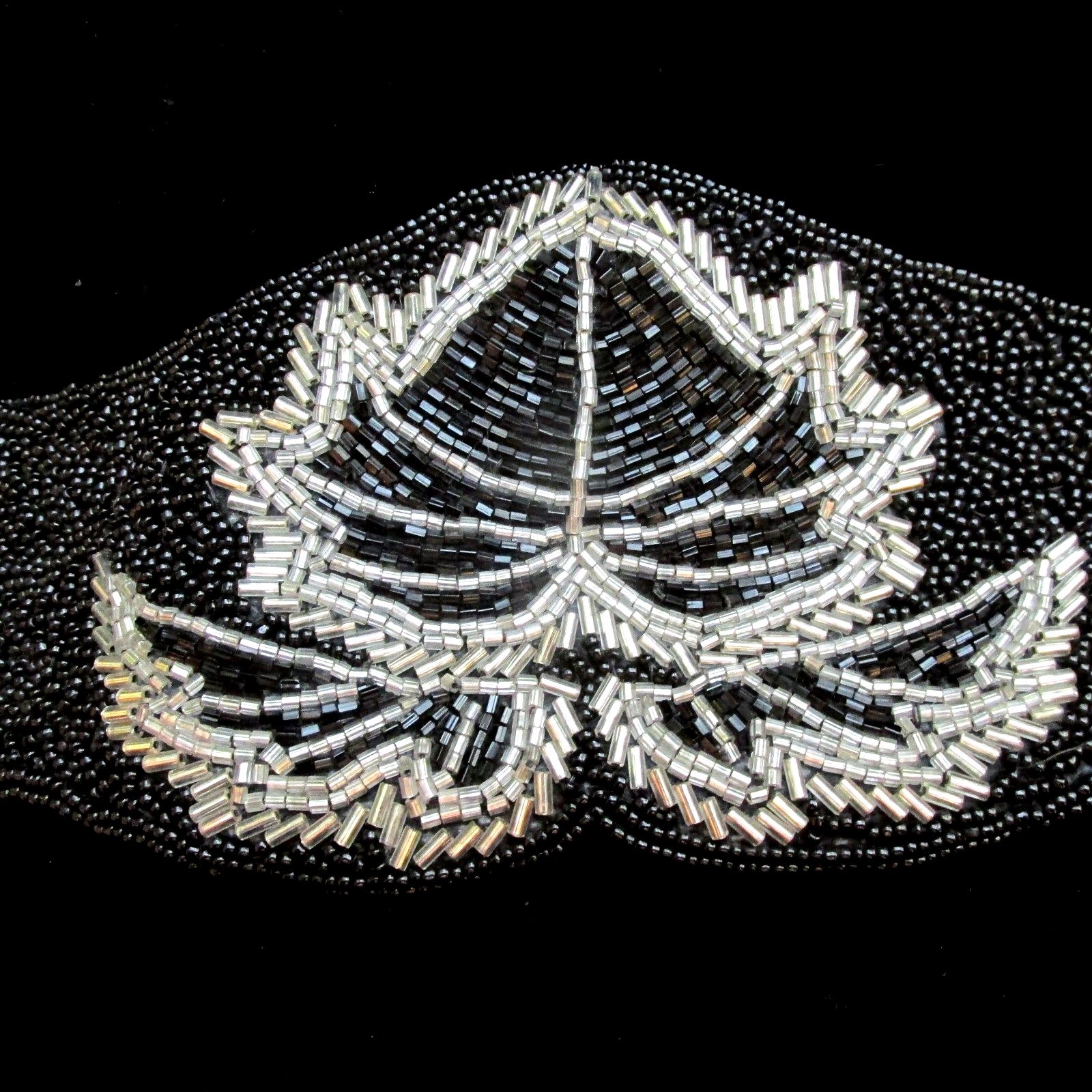 VTG Beaded Belt Sash Cummerbund Black Silver Glass Beads Hook Loop Closure 30