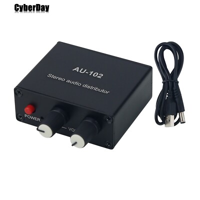 AU-102 Stereo Audio Distributor Audio Splitter Box Supporting 1 Input 2 Outputs