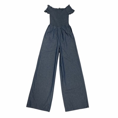 Blue Rain Francesca's Ellison Romper Women Size XXS Ruched Off Shoulder Chambray