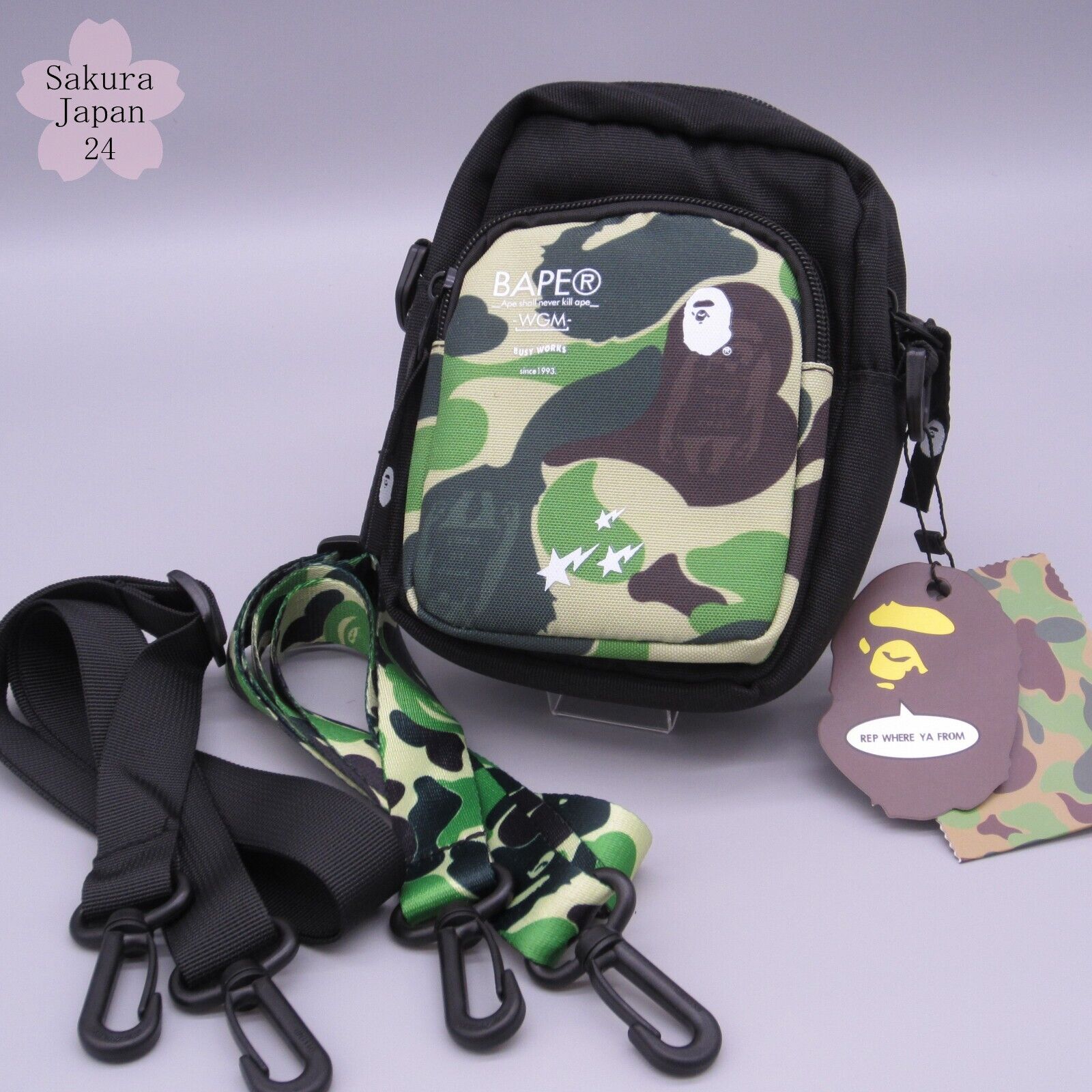 BAPE A Bathing Ape ABC Mini Shoulder Bag M Camo Green with 2 BAPE A Bathing Ape ABC Mini Shoulder Bag M Camo Green with 2