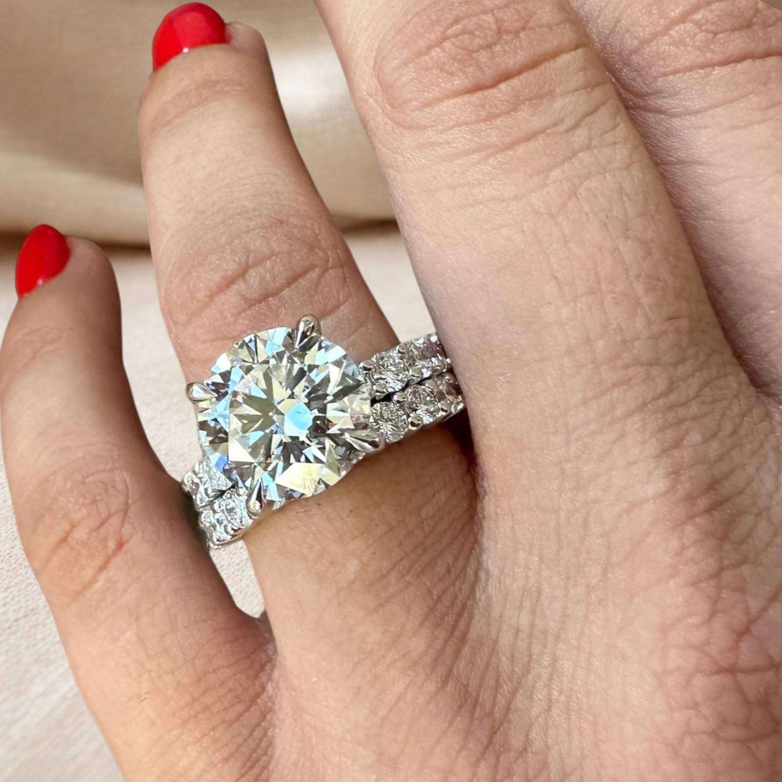 950 Platinum Band Set Diamond Engagement Ring Round Cut 6.00 CT IGI Lab Grown