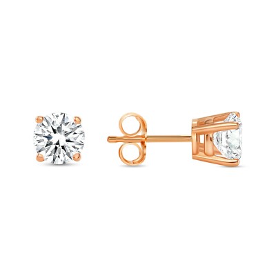 Pre-owned Shine Brite With A Diamond 1 Ct Round Lab Created Grown Diamond Earrings 14k Rose Gold F/vs Basket Pushback In White/colorless