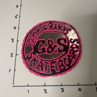 vintage G&S skateboard Mirror Pink/black sticker 1980s
