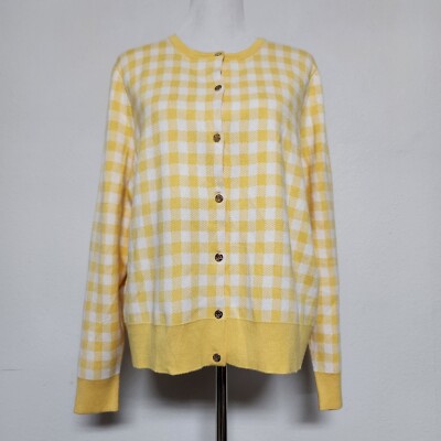 Draper James Cardigan Sweater XXL 2XL NEW Gingham Yellow White Southern Charm