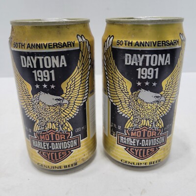 2 Vintage 1991 Datona Harley Davidson Motorcycles Beer Cans