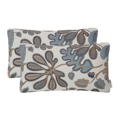 Set of 2 Jacquard Tropical Leaf Pattern Oblong Throw Pillow Covers Accent Pil...