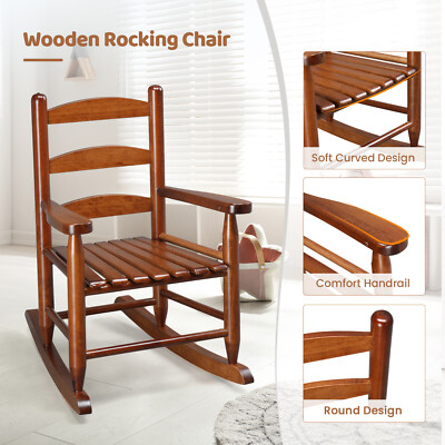 Child's Wood Rocking Chair Porch Rocker Back Garden Seat for Outdoor & Indoor