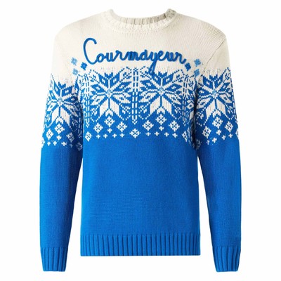 Pre-owned Mc2 Saint Barth Man Crewneck Sweater With Courmayeur Embroidery In Blue