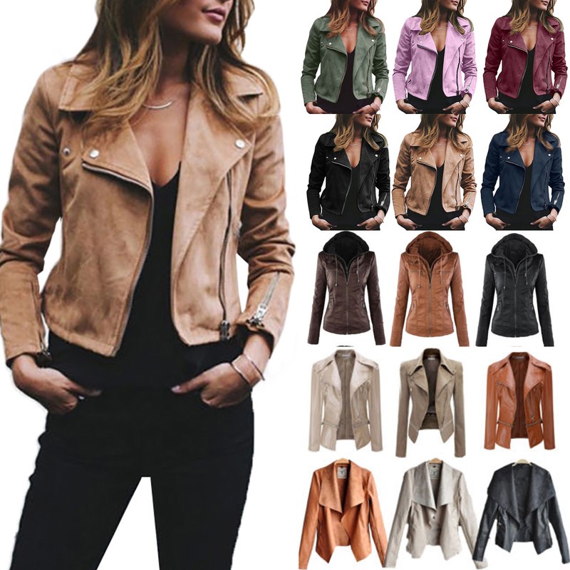 Damen Bikerjacke Lederjacke Kunstlederjacke Kurzjacke Übergangsjacke Damenjacken