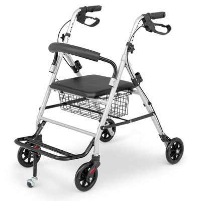 2 in 1 Folding Rollator Walker Transport Chair with Padded Backrest Lightweig...