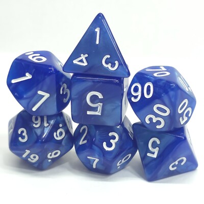 New 7 Piece Polyhedral Pearlescent Overcast Night Blue Dice Set With Bag D&D RPG
