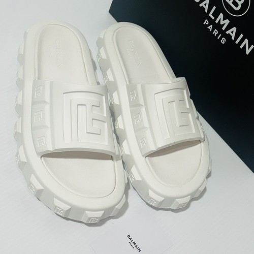 Pre-owned Balmain White Ari Men Rubber Slip On Slides Sandal Embossed Logo 43/ 10 Us