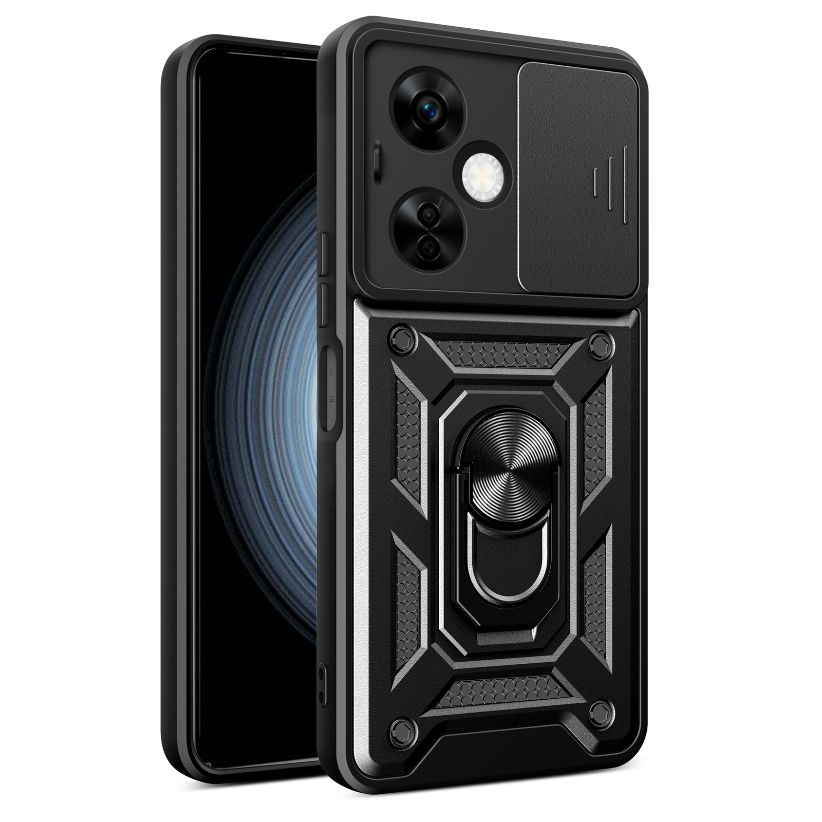 For Oneplus Nord N30 Shockproof Ring Stand Holder Case Cover+Tempered Glass