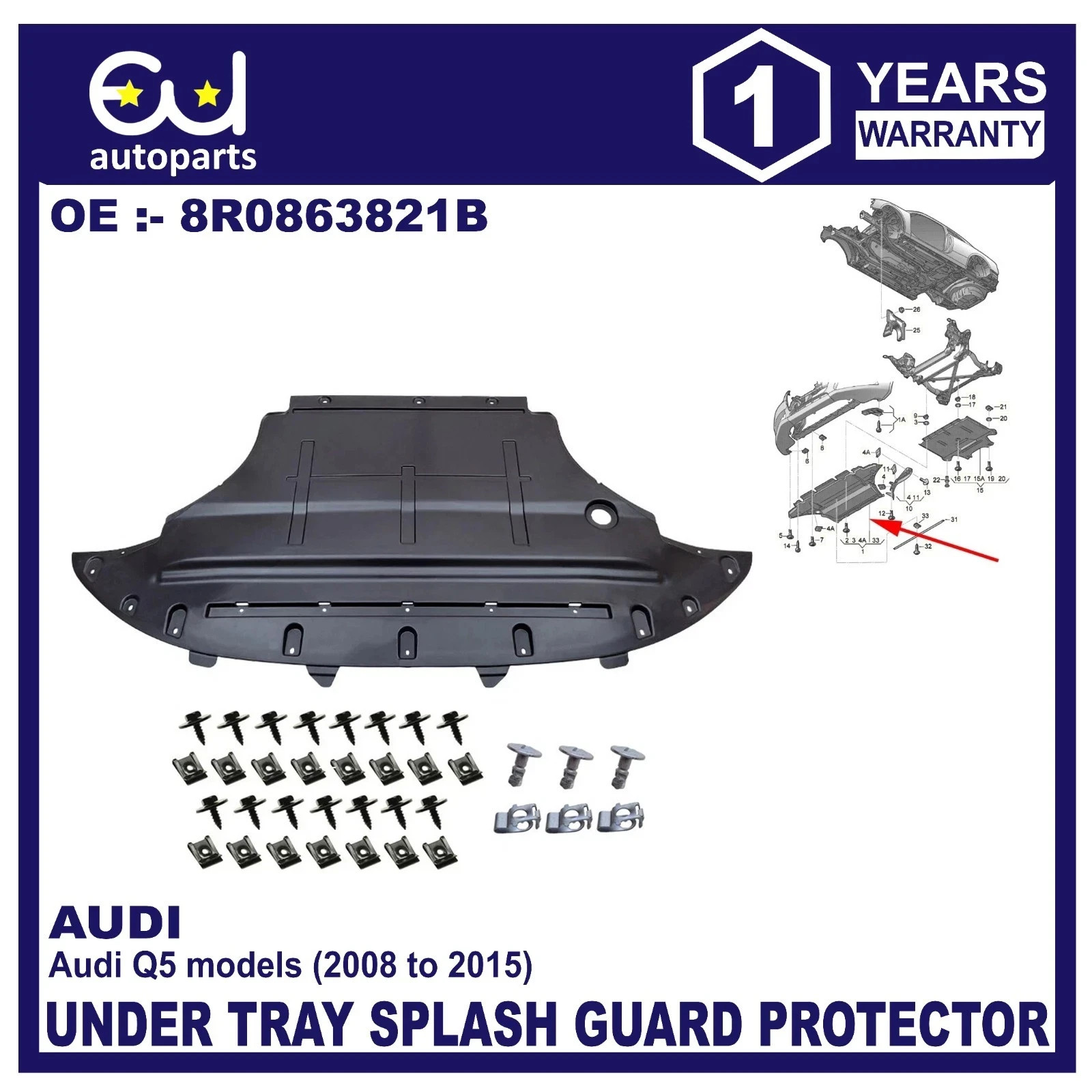 FOR AUDI Q5 8R 2008-2015 UNDER ENGINE COVER UNDER TRAY SPLASH GUARD PROTECTOR